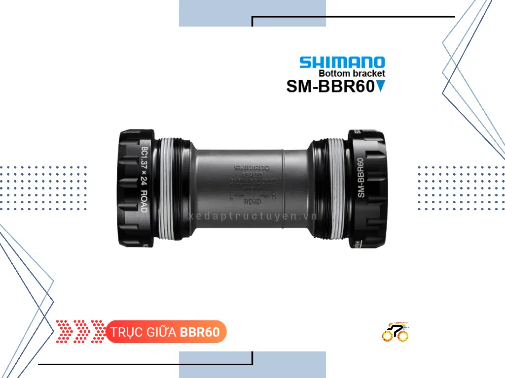 Shimano BB van BBR60 Trục giữa xe đạp Shimano Bottom Bracket SM-BBR60 68/70mm BC1.37x24, BB răng Anh/Nhật, hàng chính hãng shimano - Ảnh 1