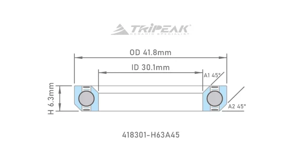 (HS-048) 41.8x30.1x6.3mm, 45°/45° Bạc đạn chén cổ TRIPEAK Headset Steel Bearing - Ảnh 2