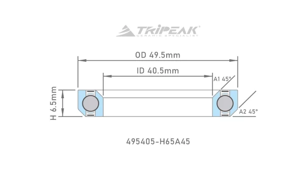 Bạc đạn chén cổ Tripeak Jetstream PRO, bạc đạn DuraTech ceramic. (OD:49.5xID:40.5xH:6.5xA:45°/45°),bảo hành 4 năm - Ảnh 5