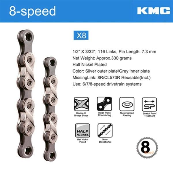 Sên xe đạp KMC X8 | 8 Speed - Ảnh 2